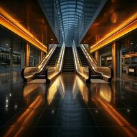 Modern transit Detailed shot captures escalators presence in urban building or subway station For Social Media Post Size AI Generated photo