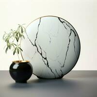 Noir pottery adorns marble, starkly prominent on white wall background For Social Media Post Size AI Generated photo