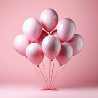 Pastel balloons on pink background 3d rendering, Birthday party background, Copy space For Social Media Post Size AI Generated photo