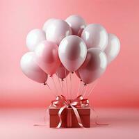 Pastel balloons on pink background 3d rendering, Birthday party background, Copy space For Social Media Post Size AI Generated photo