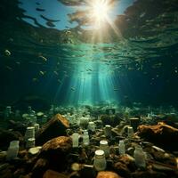 Plastic pollution harms ocean ecosystems, emphasizing ecological impact and environmental danger For Social Media Post Size AI Generated photo