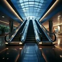 Architectural dynamics Close up of escalator in contemporary building or subway station For Social Media Post Size AI Generated photo