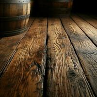 Rustic charm in focus closeup of textured wooden barrel, a natural background For Social Media Post Size AI Generated photo