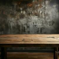 rústico madera mesa superficie complementado con grunge hormigón texturizado pared para social medios de comunicación enviar Talla ai generado foto
