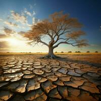 Arid ground cradles tree, illustrating climate changes water crisis effects amid global warming For Social Media Post Size AI Generated photo