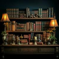 A trove of vintage books adorns the bookshelf, nurturing wisdom in libraries For Social Media Post Size AI Generated photo