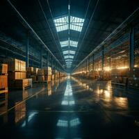 Spacious inside view of a vast storage warehouse For Social Media Post Size AI Generated photo
