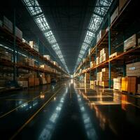 Spacious inside view of a vast storage warehouse For Social Media Post Size AI Generated photo