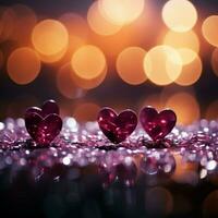 Trendy magenta and red hues interplay with sparkling bokeh in panoramic Valentines setting For Social Media Post Size AI Generated photo