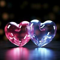 Two neon hearts lights Illustration For Social Media Post Size AI Generated photo