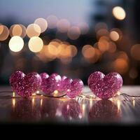 Valentines panorama unfolds trendy magenta, hearts, and sparkling bokeh create allure For Social Media Post Size AI Generated photo