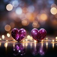 Vibrant magenta hues blend with sparkling bokeh, forming a panoramic Valentines backdrop For Social Media Post Size AI Generated photo