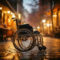 Wheelchair users hands on wheels, showcasing empowerment and the concept of ability For Social Media Post Size AI Generated photo