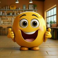 amarillo antecedentes Hospedadores adorable café taza personaje, sonriente habitación para personalización para social medios de comunicación enviar Talla ai generado foto