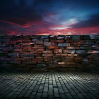 A wall of twilight hues, with bricks embodying a sense of subdued drama For Social Media Post Size AI Generated photo