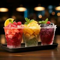 Chill meets color, frozen fruit slush in cups Icy, vibrant refreshment For Social Media Post Size AI Generated photo