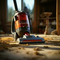 Cleaning dirty old carpet with a vacuum cleaner universal nozzle For Social Media Post Size AI Generated photo