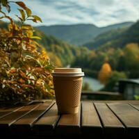 Coffee in paper cup, nature's backdrop Sip of warmth amidst outdoor serenity For Social Media Post Size AI Generated photo