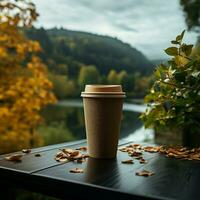 Coffee in paper cup, nature's backdrop Sip of warmth amidst outdoor serenity For Social Media Post Size AI Generated photo