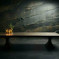 Abandoned surface, dark marble, ebony countertop, on dim wall backdrop For Social Media Post Size AI Generated photo