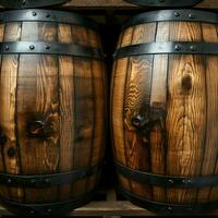 Detailed shot of wooden barrels texture, an authentic and rustic backdrop For Social Media Post Size AI Generated photo