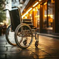 Disabled persons hands on wheelchair wheels, symbolizing empowerment and perseverance For Social Media Post Size AI Generated photo