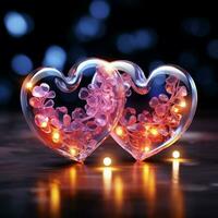 Double neon hearts radiate love and warmth, their luminosity captivating observers For Social Media Post Size AI Generated photo