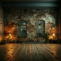 Enigmatic charm exudes from a dimly lit wall adorned with dark bricks For Social Media Post Size AI Generated photo