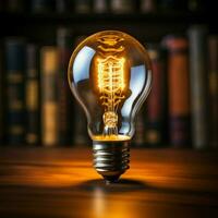 Enlightened insights Light bulb above book signifies creative ideas fostered through reading For Social Media Post Size AI Generated photo