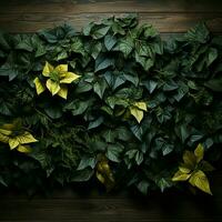 Foliage thrives behind wooden backdrop, a living tapestry of lush beauty For Social Media Post Size AI Generated photo