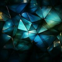 Geometric intrigue abstract triangles merging deep blue, green, white, and vibrant cyan For Social Media Post Size AI Generated photo