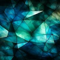 Geometric intrigue abstract triangles merging deep blue, green, white, and vibrant cyan For Social Media Post Size AI Generated photo