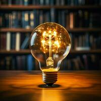 Illuminating knowledge Glowing bulb enhances books wisdom, symbolizing inventive inspiration For Social Media Post Size AI Generated photo