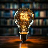 Illuminating knowledge Glowing bulb enhances books wisdom, symbolizing inventive inspiration For Social Media Post Size AI Generated photo