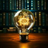 Illuminating knowledge Glowing bulb enhances books wisdom, symbolizing inventive inspiration For Social Media Post Size AI Generated photo