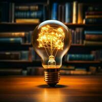 Illuminating knowledge Glowing bulb enhances books wisdom, symbolizing inventive inspiration For Social Media Post Size AI Generated photo