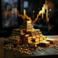 Investment fusion Gold bar on stocks graph, symbolizing wealth accumulation and financial growth For Social Media Post Size AI Generated photo