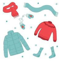 Set of winter clothing icons. Vector doodle illustration. Doodle autumn winter clothes vector collection. Vector illustration