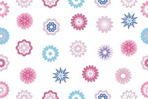 Seamless pattern of multicolored decorative flowers highlighted on a white background. Cute bright flowers, vector illustration.