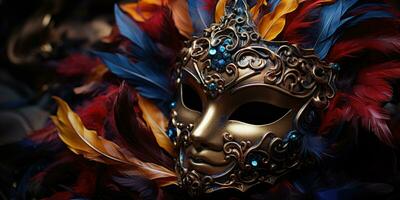 Magnificent Venetian masks. Carnival. Generative AI photo