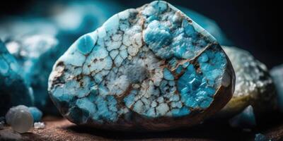 Closeup photo of the mineral turquoise, macro. Generative AI