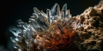 Closeup photo of crystal mineral stone, macro. Generative AI