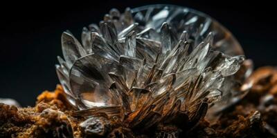 Closeup photo of crystal mineral stone, macro. Generative AI