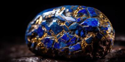 Closeup photo of lapis lazuli mineral stone, macro. Generative AI