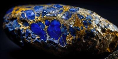 Closeup photo of lapis lazuli mineral stone, macro. Generative AI