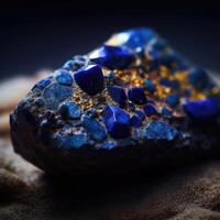 Closeup photo of lapis lazuli mineral stone, macro. Generative AI