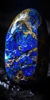 Closeup photo of lapis lazuli mineral stone, macro. Generative AI