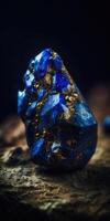 Closeup photo of lapis lazuli mineral stone, macro. Generative AI