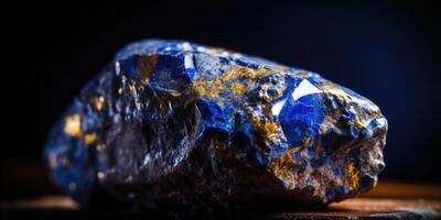 Closeup photo of lapis lazuli mineral stone, macro. Generative AI