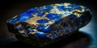 Closeup photo of lapis lazuli mineral stone, macro. Generative AI